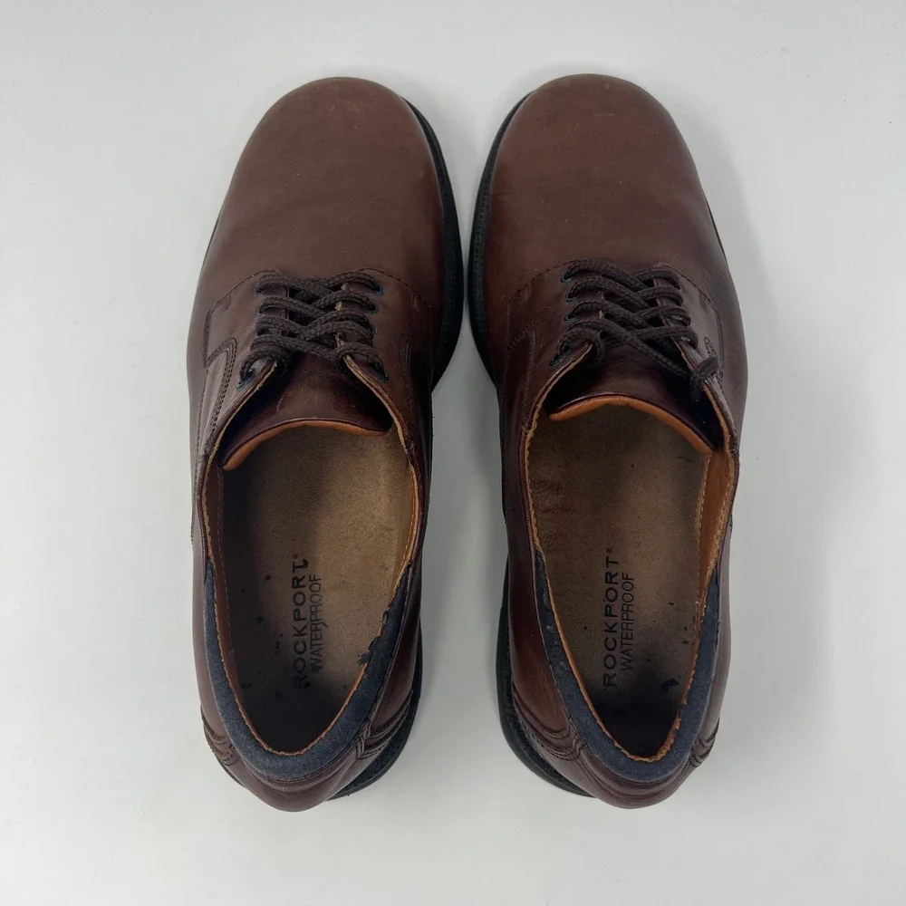 Rockport MJ401 Waterproof Oxford Mens 12 W Brown Leather Vibram Sole Derby